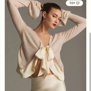 Anthropologie Mixed Media Ruffled Cashmere Sweater Small spot